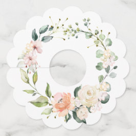 Perzik en witte Waterverf Rozen groen Wijnglaslabel