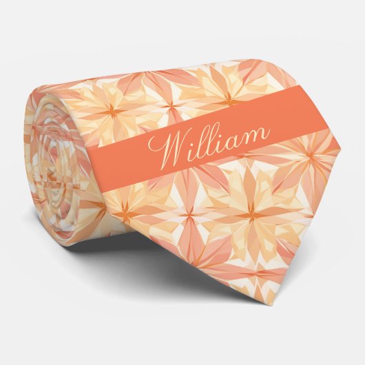 Perzik en Zand Abstracte Bloem Stropdas (Opgerold)