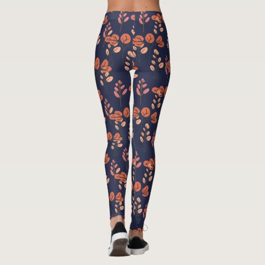 Perzik en zeemacht Modern Floral Pattern Leggings (Achterkant)
