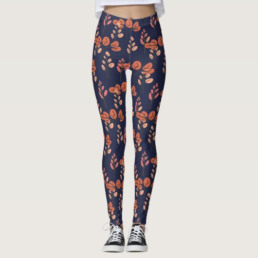 Perzik en zeemacht Modern Floral Pattern Leggings (Voorkant)