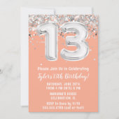 Perzik en zilver 13e verjaardag kaart (Voorkant)