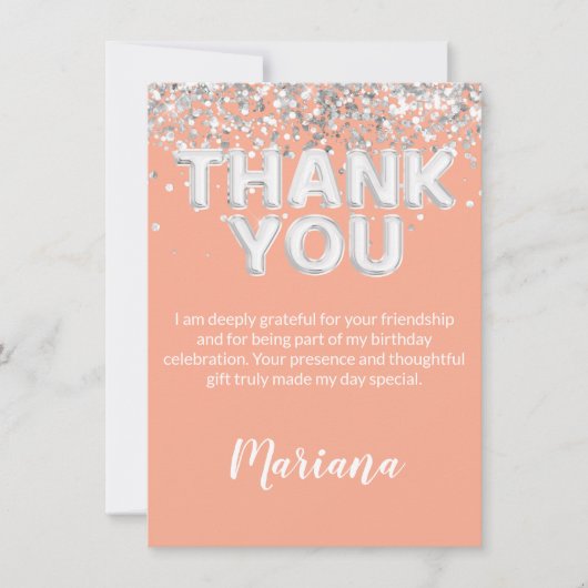 Perzik en Zilveren Feest Dank Je Kaart (Voorkant)