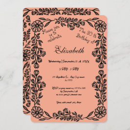 Perzik en zwarte botanische bloem 30e verjaardag kaart