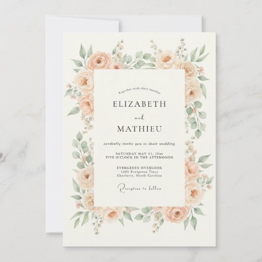 Perzik Etherische Bloesem Bruiloft Kaart (Voorkant)