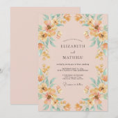 Perzik Ethische Wildebloemen Bruiloft Kaart (Voorkant / Achterkant)