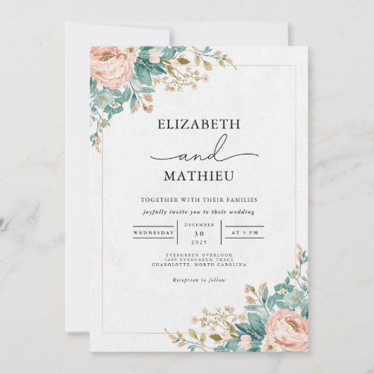Perzik Floral Arch Wedding Kaart (Voorkant)