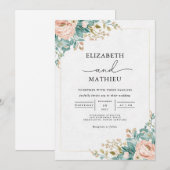 Perzik Floral Arch Wedding Kaart (Voorkant / Achterkant)