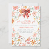 Perzik Floral Bow Coquette Baby shower Uitnodiging (Voorkant)