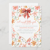 Perzik Floral Bow Coquette Baby shower Uitnodiging (Voorkant / Achterkant)