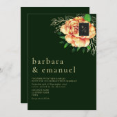 Perzik Floral Emerald Green Wedding Kaart (Voorkant / Achterkant)