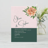 Perzik Floral Emerald Roze bruiloft Kaart (Staand voorkant)