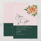 Perzik Floral Emerald Roze bruiloft Kaart (Voorkant / Achterkant)