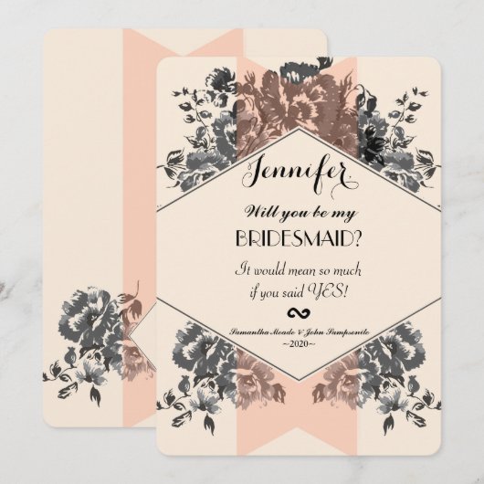 Perzik  Floral en Stripe Kaart (Voorkant / Achterkant)