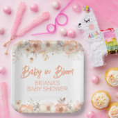 Perzik Floral Geslachtsneutraal Baby shower Papieren Bordje (Feest)