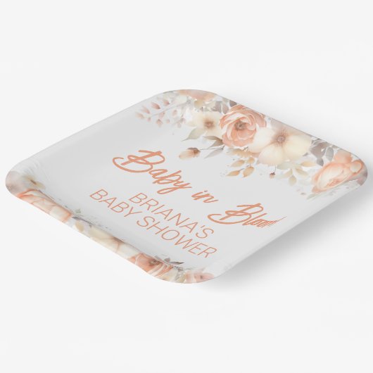 Perzik Floral Geslachtsneutraal Baby shower Papieren Bordje (Gebogen)