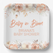 Perzik Floral Geslachtsneutraal Baby shower Papieren Bordje (Voorkant)