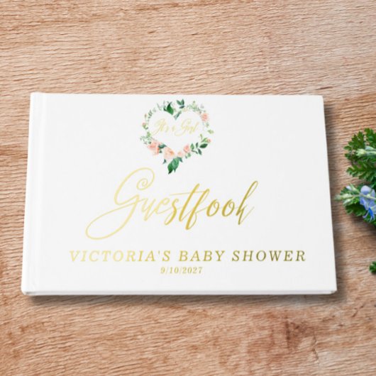 Perzik Floral hart Baby shower Gastenboek