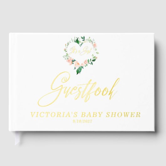 Perzik Floral hart Baby shower Gastenboek (Voorkant)