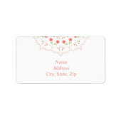 Perzik Floral Mandala op Wit adresetiket Etiket (Voorkant)