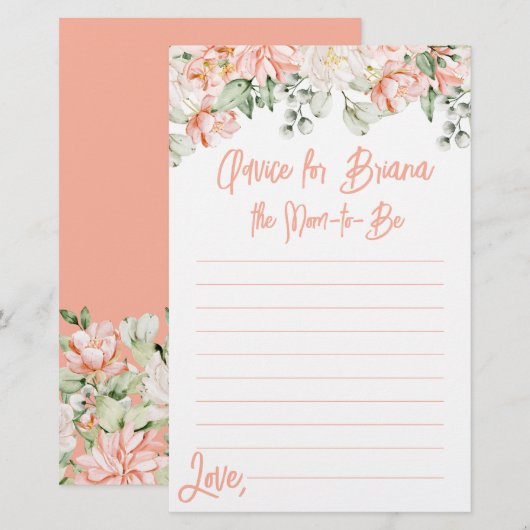 Perzik Floral Neutral Baby shower Advies (Voorkant / Achterkant)