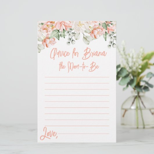 Perzik Floral Neutral Baby shower Advies (Staand voorkant)