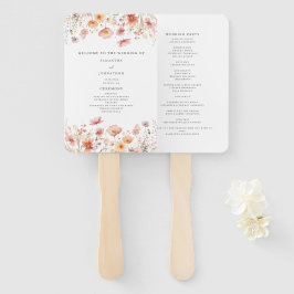 Perzik Floral Wildflower Wedding Program Hand Fan Handwaaier