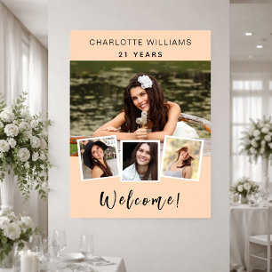 Perzik foto collage verjaardagsfeest verwelkom poster