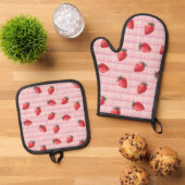 Perzik-fraise-gingham Ovenwant & Pannenlap Set (Top down)