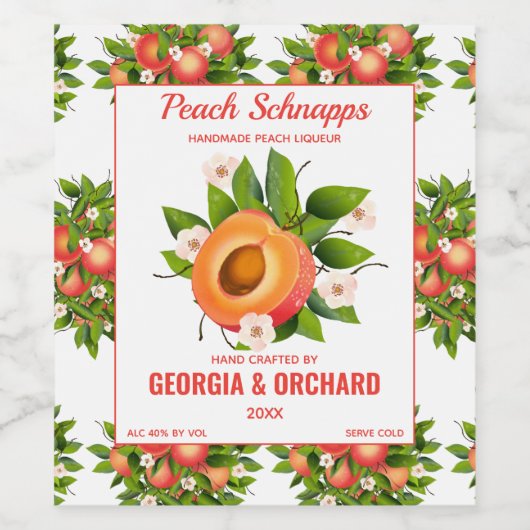 Perzik Fruit Bloem Wijn Etiket (Enkel label)