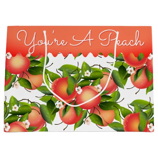 Perzik Fruit Bloemen Botanische Grote Gift Bag Groot Cadeauzakje (Voorkant)