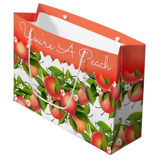 Perzik Fruit Bloemen Botanische Grote Gift Bag Groot Cadeauzakje (Voorkant Gekanteld)