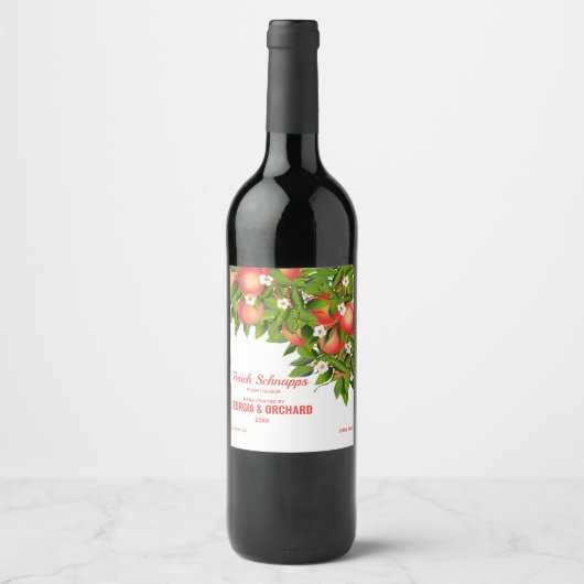 Perzik Fruit Bloesem Wijn Etiket (Voorkant)