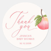 Perzik Fruit Dank je Meisje Baby shower Ronde Sticker (Voorkant)