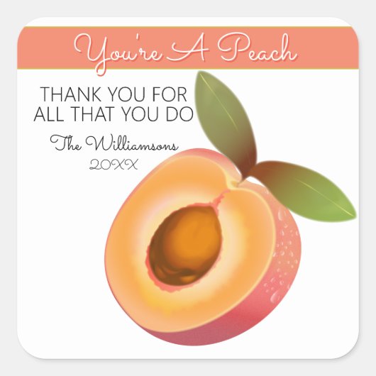 Perzik Fruit | Dank Je Vierkante Sticker (Voorkant)