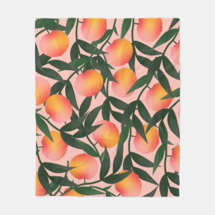 Perzik fruit roze achtergrond patroon. fleece deken