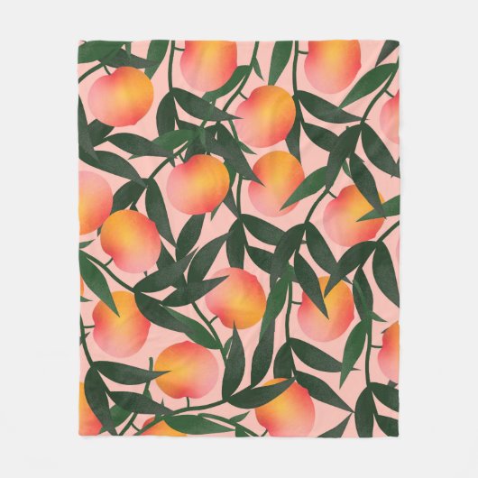 Perzik fruit roze achtergrond patroon. fleece deken (Voorkant)