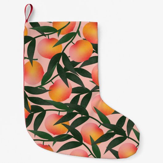 Perzik fruit roze achtergrond patroon. kleine kerstsok (Voorkant)
