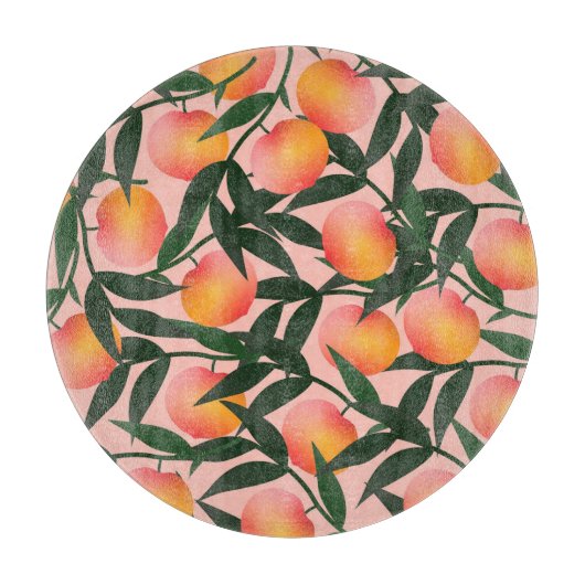 Perzik fruit roze achtergrond patroon. snijplank (Voorkant)