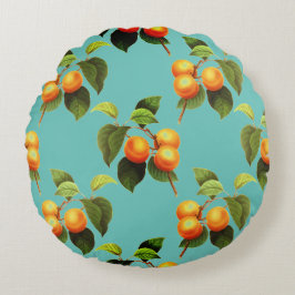 Perzik fruitpatroon blauwgroen sinaasappel rond kussen