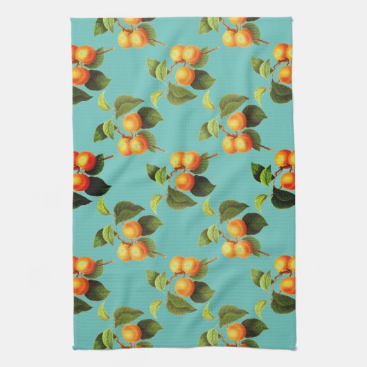 Perzik fruitpatroon  blauwgroen sinaasappel theedoek (Verticaal)