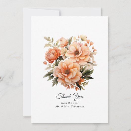 Perzik Fuzz Bloemen Bruiloft Bedankkaart (Voorkant)