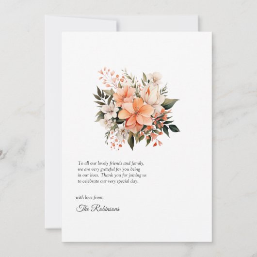 Perzik Fuzz Bloemen Bruiloft Bedankkaart (Achterkant)