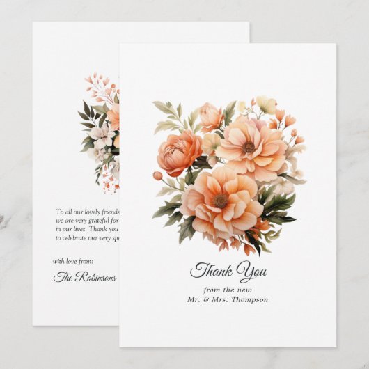 Perzik Fuzz Bloemen Bruiloft Bedankkaart (Voorkant / Achterkant)