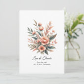 Perzik Fuzz Bloemen Bruiloft Bedankkaart (Staand voorkant)