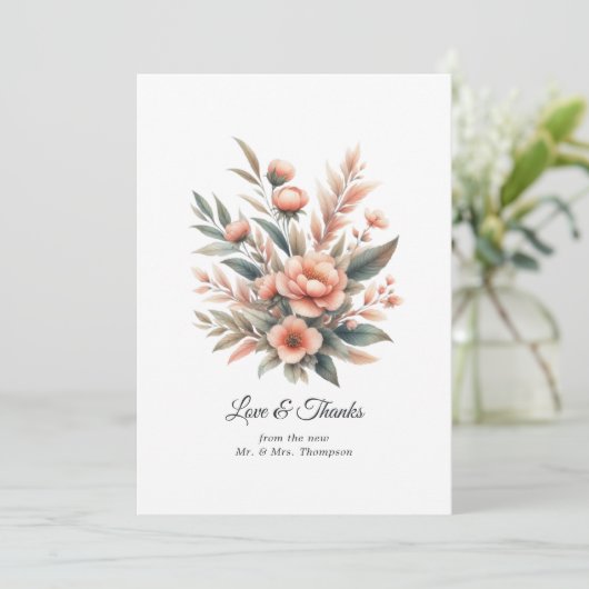 Perzik Fuzz Bloemen Bruiloft Bedankkaart (Staand voorkant)