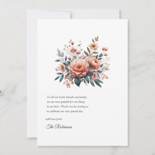 Perzik Fuzz Bloemen Bruiloft Bedankkaart (Achterkant)