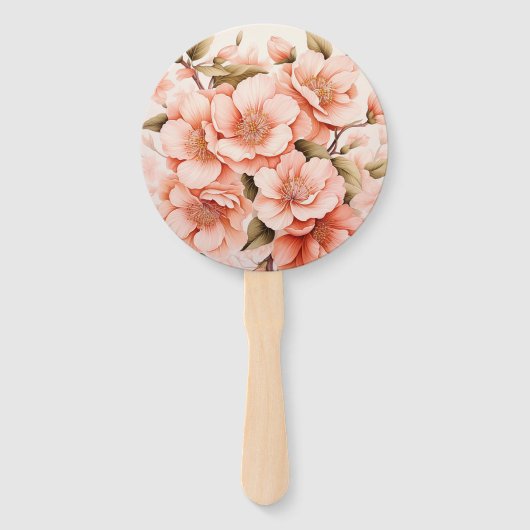 Perzik Fuzz Bloemen Bruiloft Handwaaier (Achterkant)