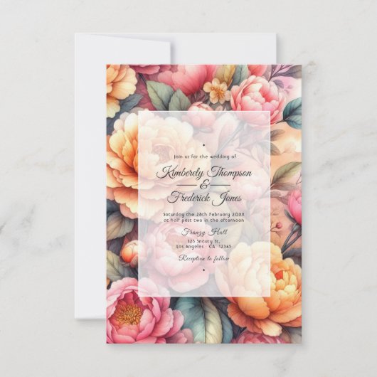 Perzik Fuzz Bloemen Bruiloft Kaart (Voorkant)