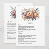 Perzik Fuzz Bloemen Bruiloft Menu (Voorkant / Achterkant)