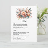 Perzik Fuzz Bloemen Bruiloft Menu (Staand voorkant)